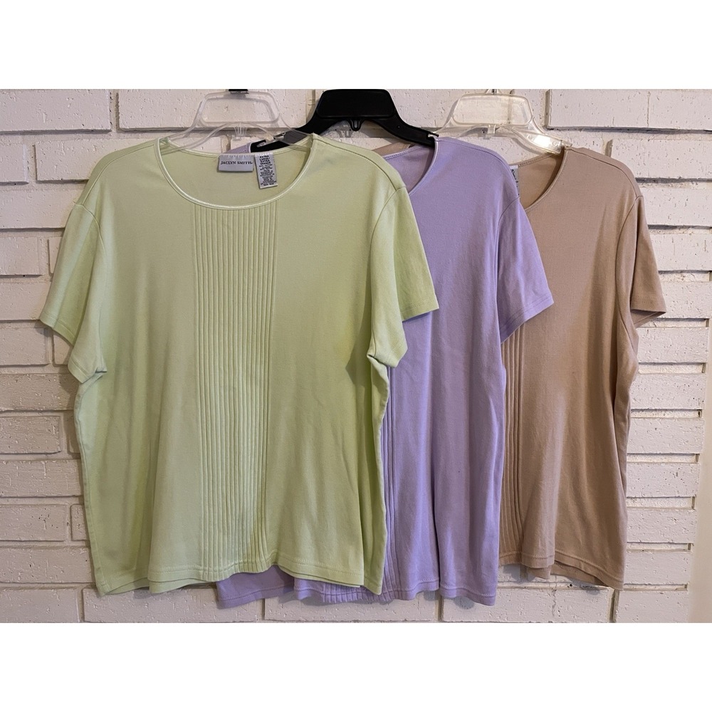 3-Jaclyn Smith Short Sleeve Sweaters Sz. X-Large Tight Knit Cotton Rayon‎